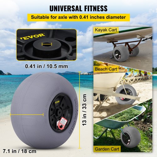 VEVOR Beach Balloon Wheels, 13" Replacement Sand Tires with 32" Stainless Steel Axle, TPU Cart Tires for Kayak Dolly, Canoe Cart and Buggy w/Free Air Pump, 2-Pack