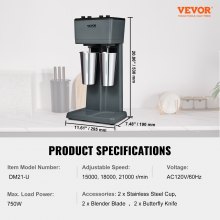 VEVOR Milkshake Maker Mixer Machine Double Head Stainless Steel Drink Blender