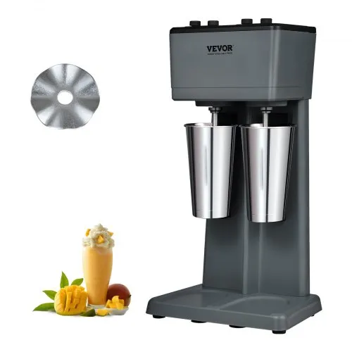 VEVOR Milkshake Maker, 220V 500W Electric Milkshake Machine, Double Head Drink Mixer Blender Machine, 3-Speed Milkshake Mixer with 2 Stainless Steel Cups, Milkshake Blender for Commercial and Home