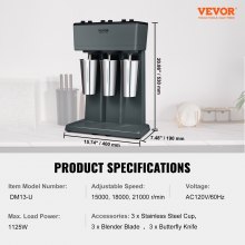 VEVOR Milkshake Maker, 375W x 3 Electric Milkshake Machine, Triple Heads Drink Mixer Blender Machine, 3-Speed Milkshake Mixer with 3 x 820 ml Stainless Steel Cups, for Commercial and Home