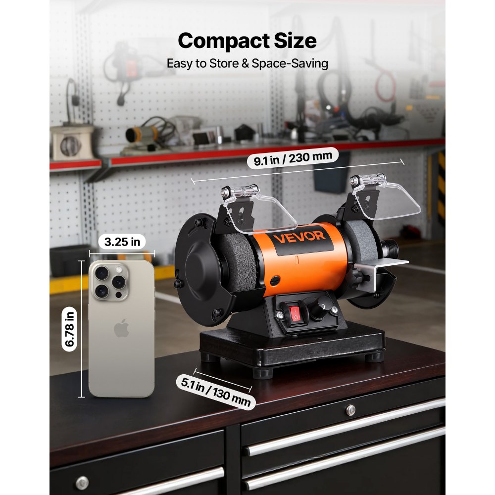 VEVOR Bench Buffer Polisher, 8300-10600 RPM Adjustable Speed, Polishing & Buffing Machine with Grinding, Fiber, and Wool Wheels, 100-Piece Accessory Kit, for Jewelry, Wood, Metal, Raw Stone, Jade DIY