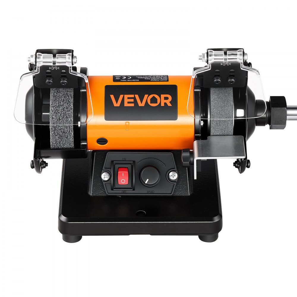 VEVOR Bench Buffer Polisher, 8300-10600 RPM Adjustable Speed, Polishing & Buffing Machine with Grinding, Fiber, and Wool Wheels, 100-Piece Accessory Kit, for Jewelry, Wood, Metal, Raw Stone, Jade DIY