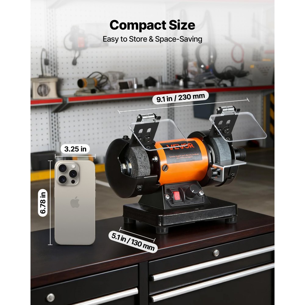 VEVOR Bench Buffer Polisher, 8300-10600 RPM Adjustable Speed, Polishing & Buffing Machine with Grinding, Fiber, and Wool Wheels, 100-Piece Accessory Kit, for Jewelry, Wood, Metal, Raw Stone, Jade DIY