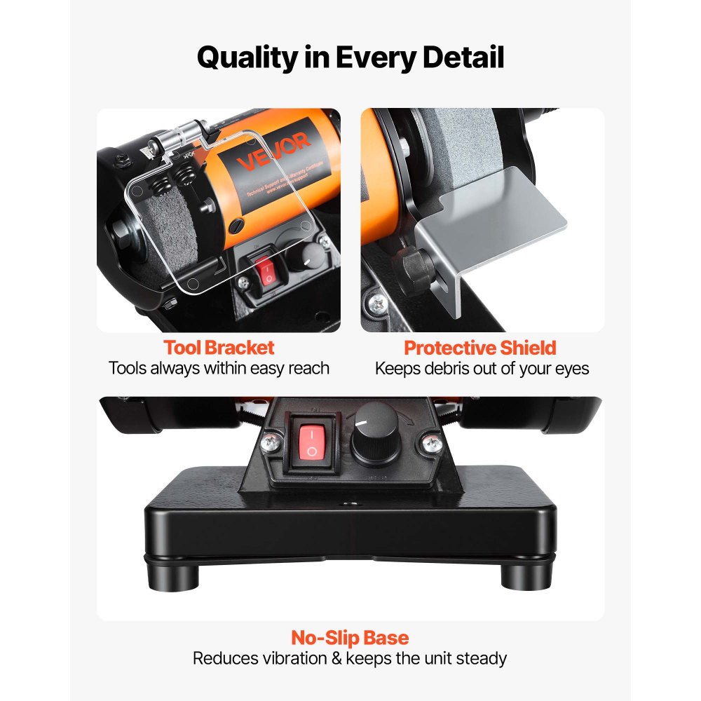 VEVOR Bench Buffer Polisher, 8300-10600 RPM Adjustable Speed, Polishing & Buffing Machine with Grinding, Fiber, and Wool Wheels, 100-Piece Accessory Kit, for Jewelry, Wood, Metal, Raw Stone, Jade DIY