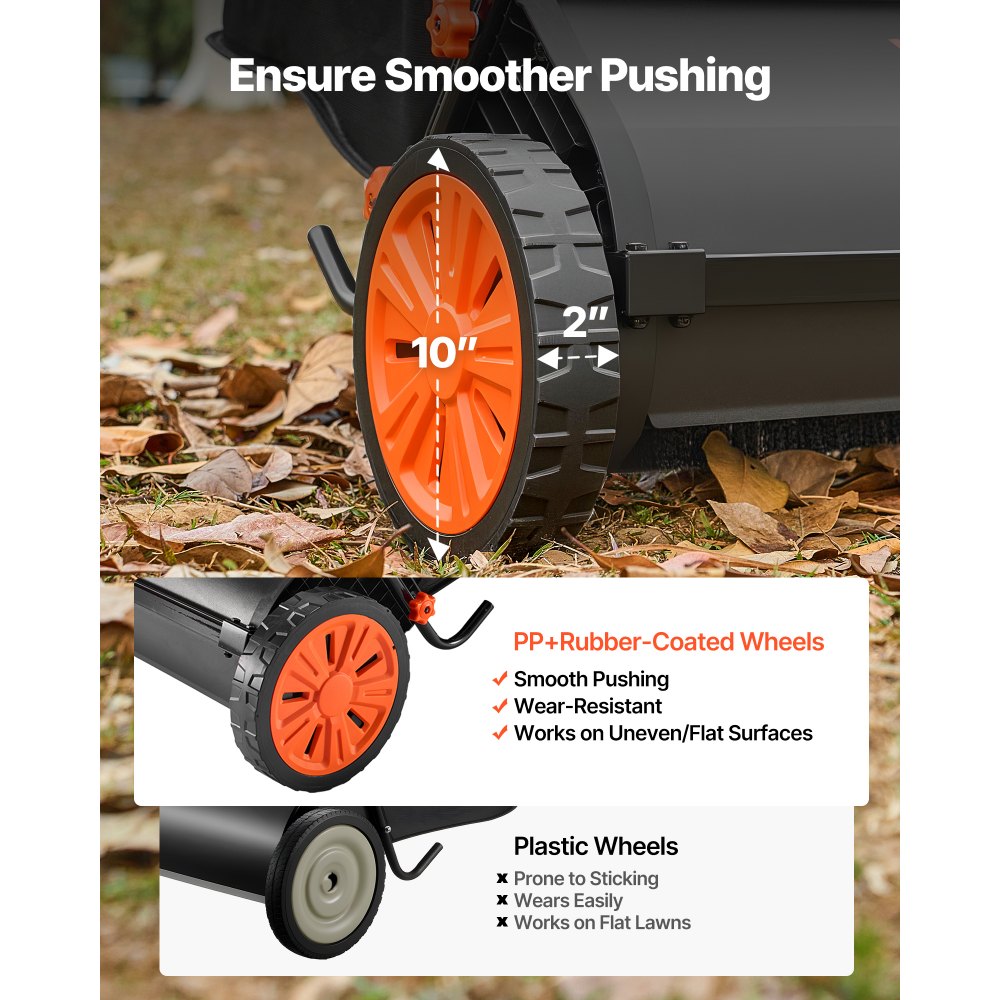 VEVOR Push Lawn Sweeper, 76.2 cm Leaf & Grass Collector with 12 cu. ft. Hopper Bag, Adjustable Brush Height & Spinning Brushes, Heavy Duty Yard Sweeper with Rubber Wheels for Leaves Grass Cleanup