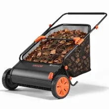 VEVOR Push Lawn Sweeper, 30 in Leaf & Grass Collector with 12 cu. ft. Hopper Bag, Adjustable Brush Height & Spinning Brushes, Heavy Duty Yard Sweeper with Rubber Wheels for Leaves Grass Cleanup