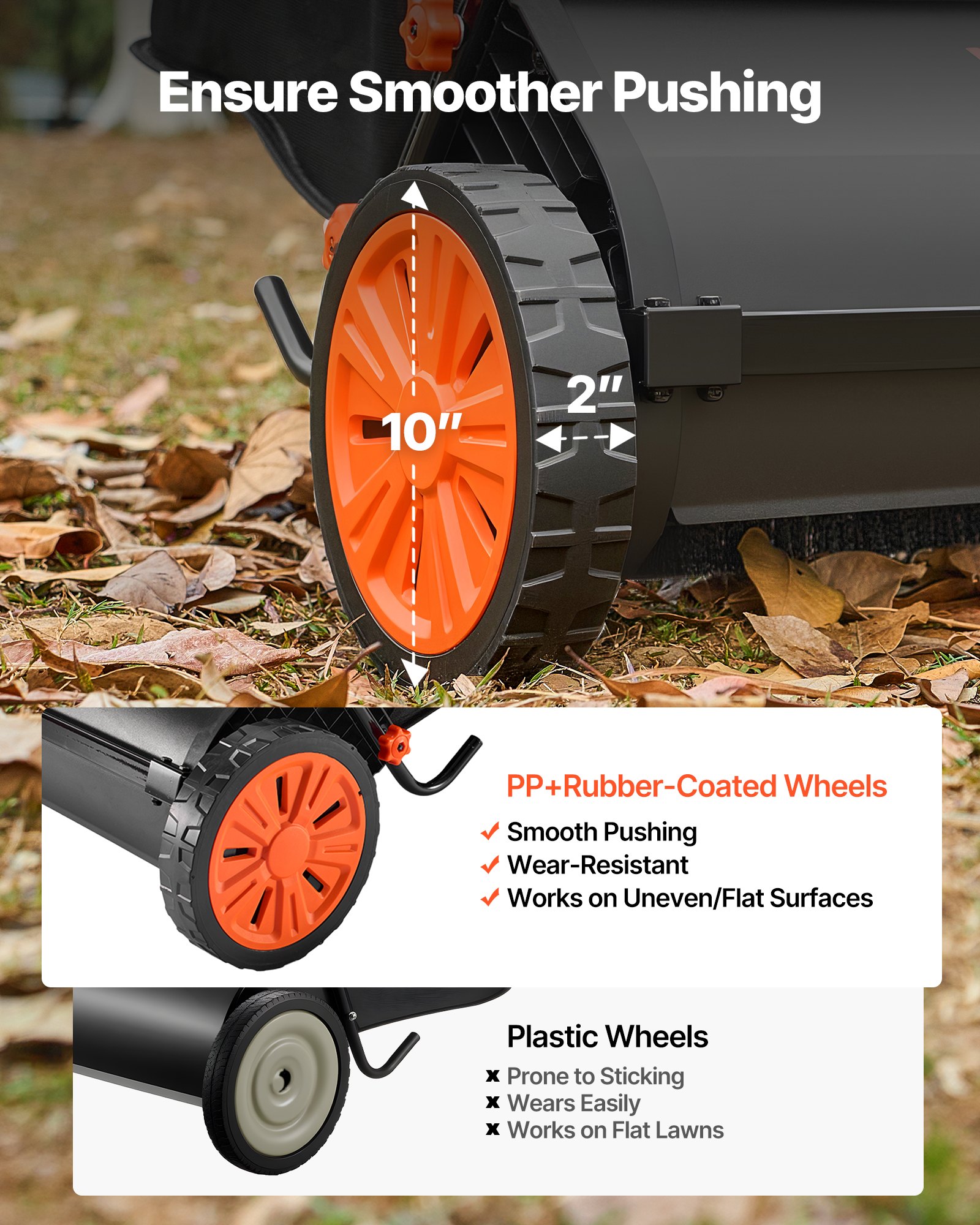 VEVOR Push Lawn Sweeper, 76.2 cm Leaf & Grass Collector with 12 cu. ft. Hopper Bag, Adjustable Brush Height & Spinning Brushes, Heavy Duty Yard Sweeper with Rubber Wheels for Leaves Grass Cleanup