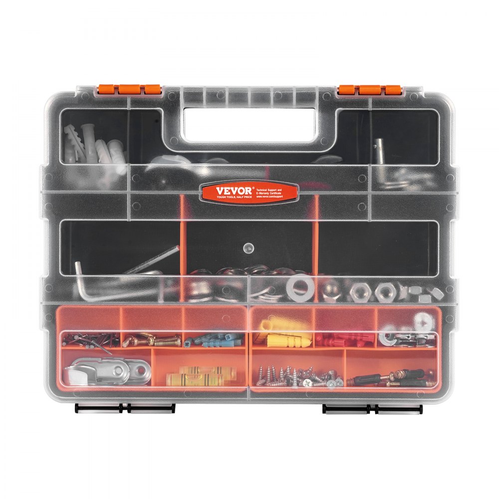 VEVOR 3-Pack Small Parts Organizer, 21 Compartments Tools Organizer Box with Removable Dividers, High-Quality PP Hardware Storage Box with Safety Latch & Portable Handle for Nuts, Bolts, Screws, Nails