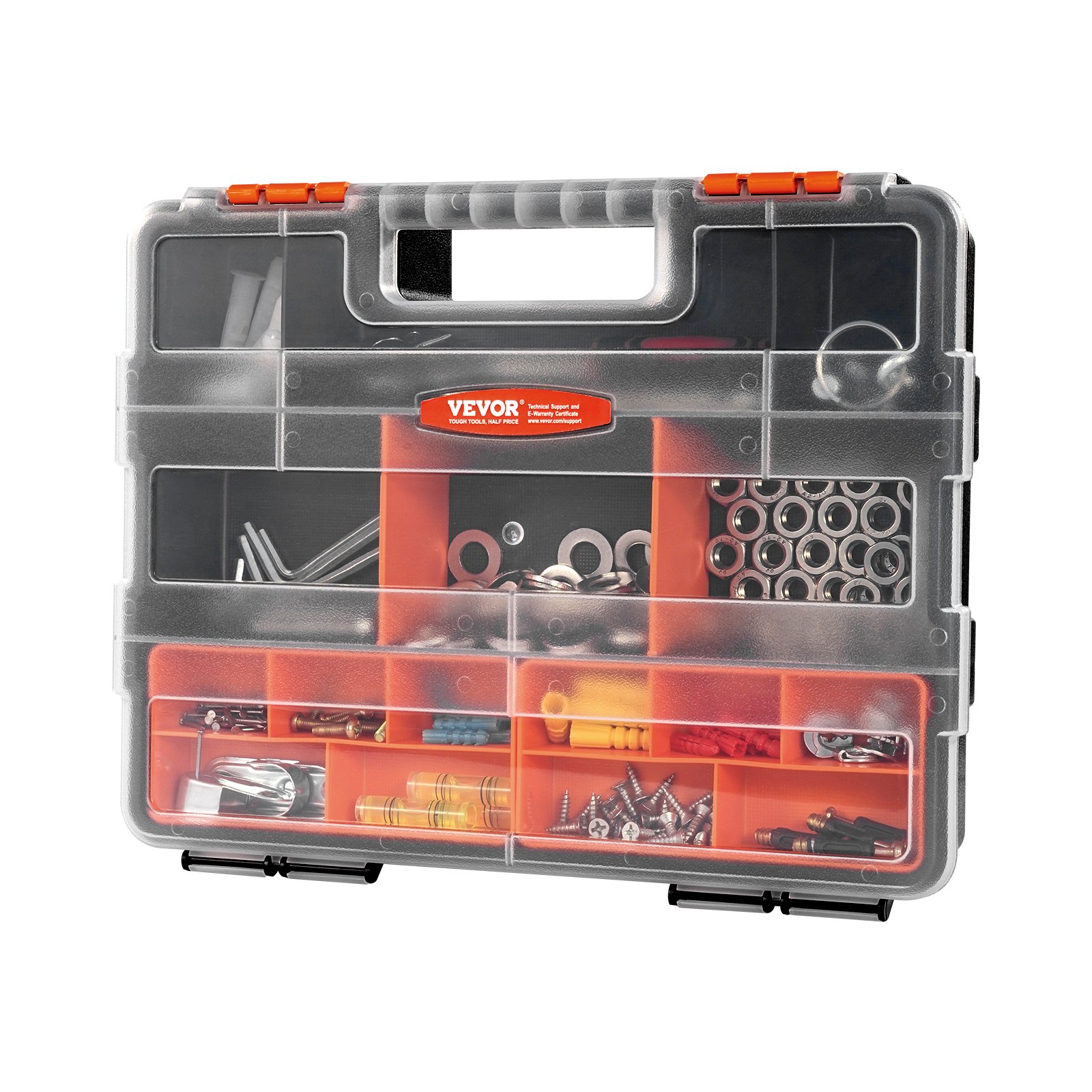 VEVOR 3-Pack Small Parts Organizer, 21 Compartments Tools Organizer Box with Removable Dividers, High-Quality PP Hardware Storage Box with Safety Latch & Portable Handle for Nuts, Bolts, Screws, Nails