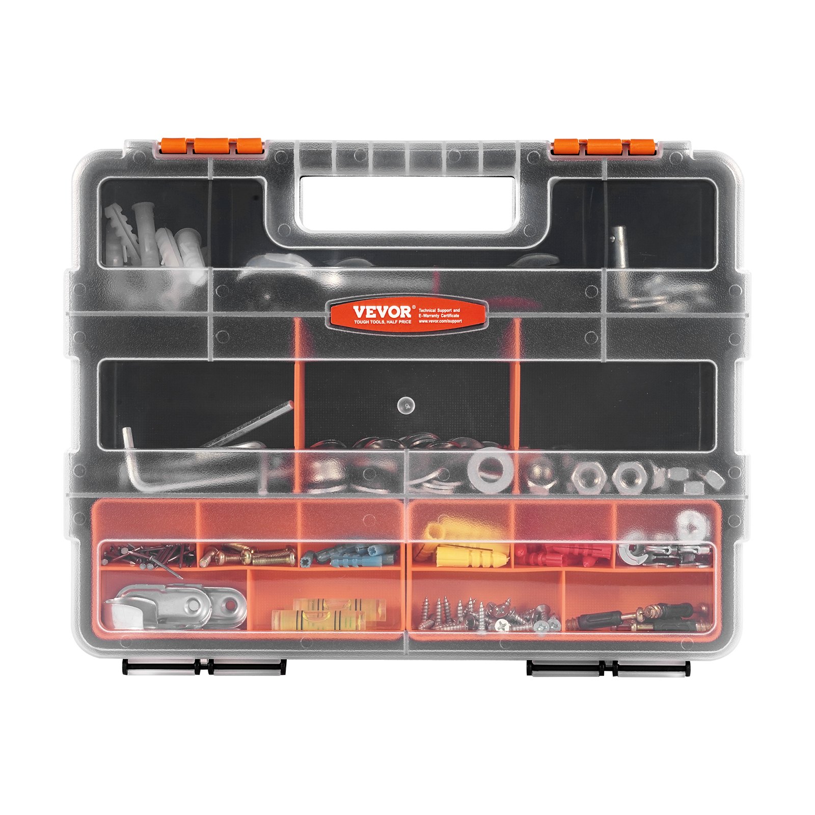 VEVOR 3-Pack Small Parts Organizer, 21 Compartments Tools Organizer Box with Removable Dividers, High-Quality PP Hardware Storage Box with Safety Latch & Portable Handle for Nuts, Bolts, Screws, Nails