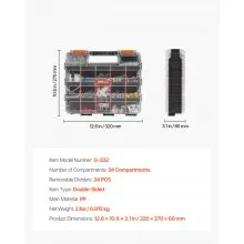 Two-sided！Small Parts Organizer 34-Compartment Double-Sided PP Hardware Organizer Box