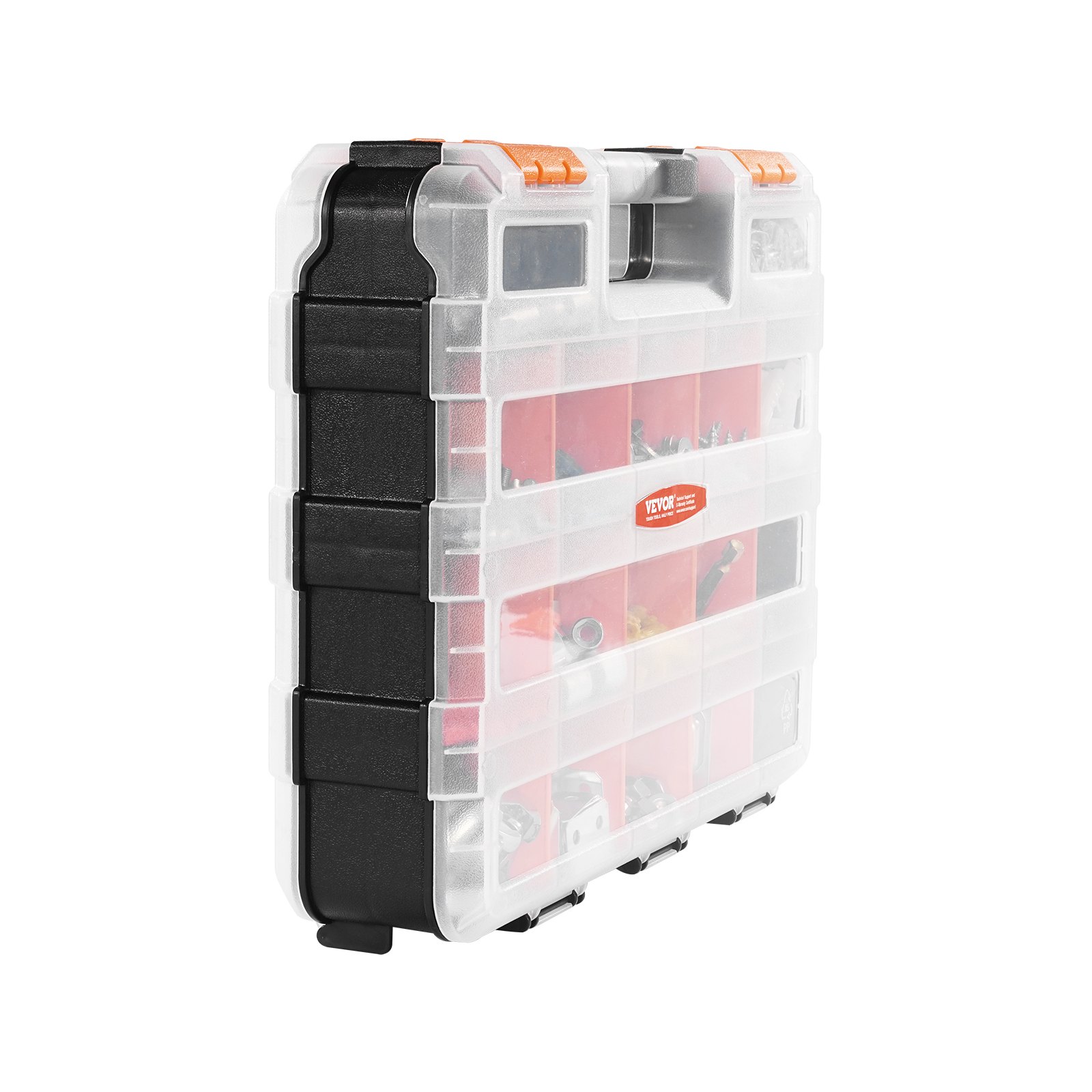 VEVOR Small Parts Organizer, 34-Compartment Double Side Tools Organizer Box with 24 Removable Dividers, PP Hardware Storage Box with Safety Latch & Portable Handle for Nuts, Bolts, Screws, Nails