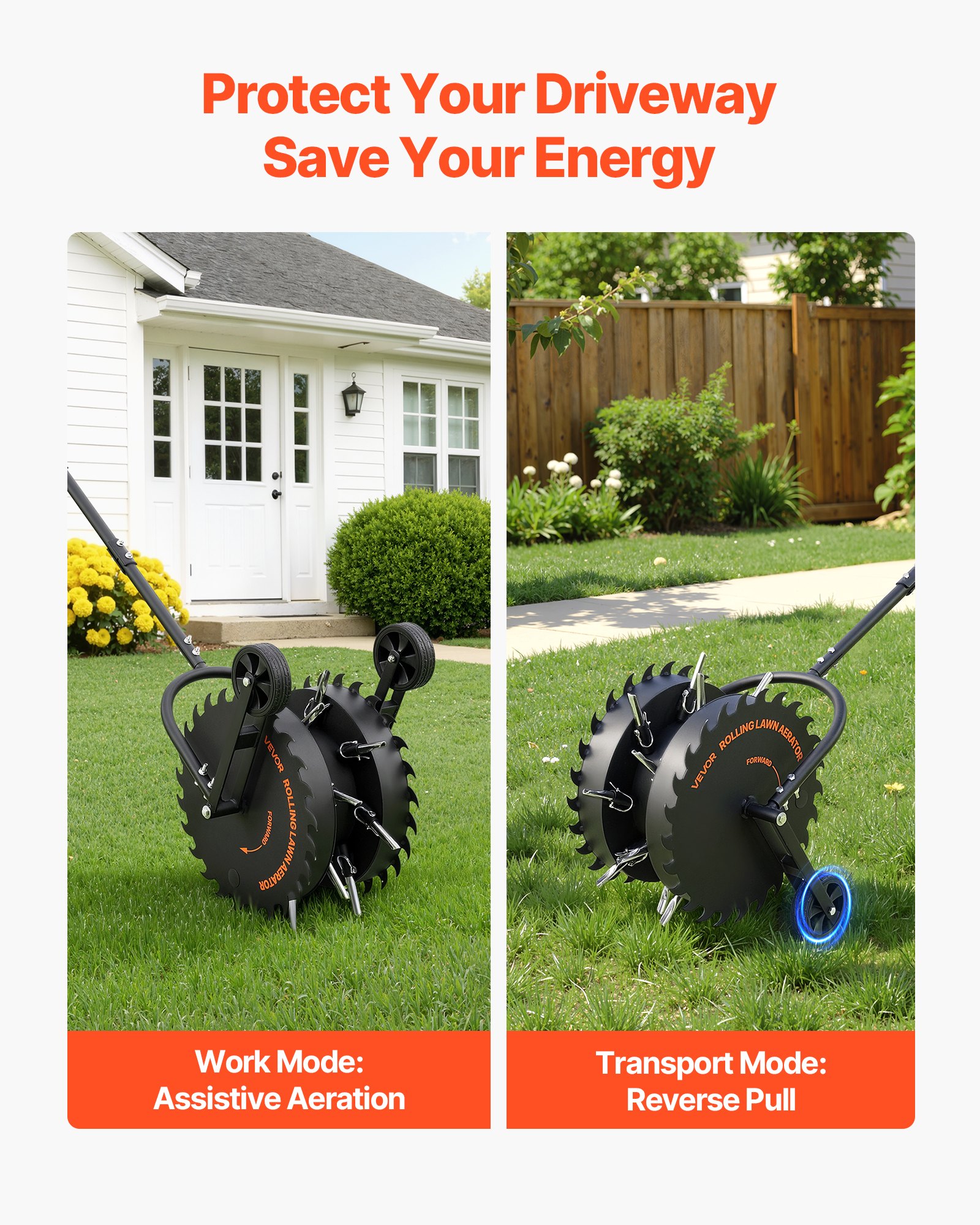 VEVOR Rolling Lawn Core Aerator, 16.6 in Coring Aerator Roller with Anti-Clog Tines, Heavy Duty & Rust-Resistant, Yard Grass Pulling Plugs Manual Aeration Tool for Compacted Garden Soil Loosening