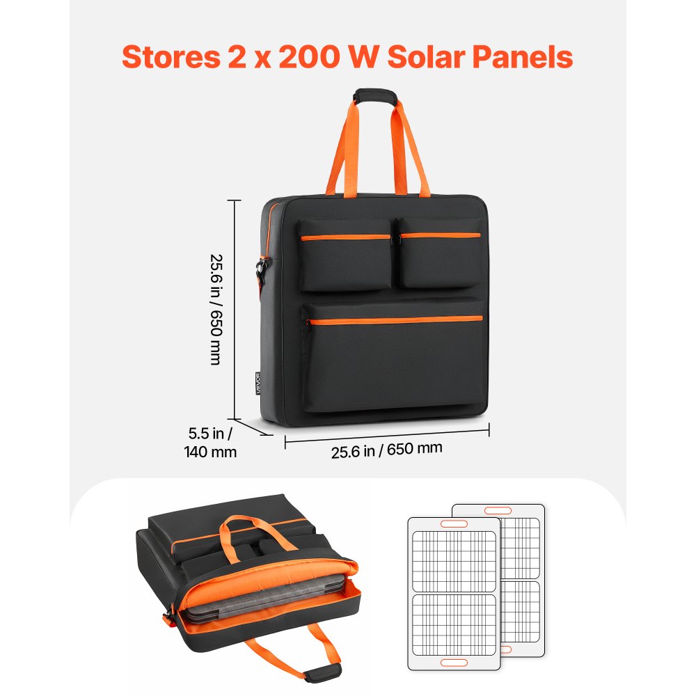 VEVOR Solar Panel Storage Bag Holds up to 2 x 200W Foldable Solar Panels, Lightweight Portable for Outdoor Camping & RV Trips, Waterproof Polyester Fiber Solar Panel Carrying Bag with Shoulder Straps