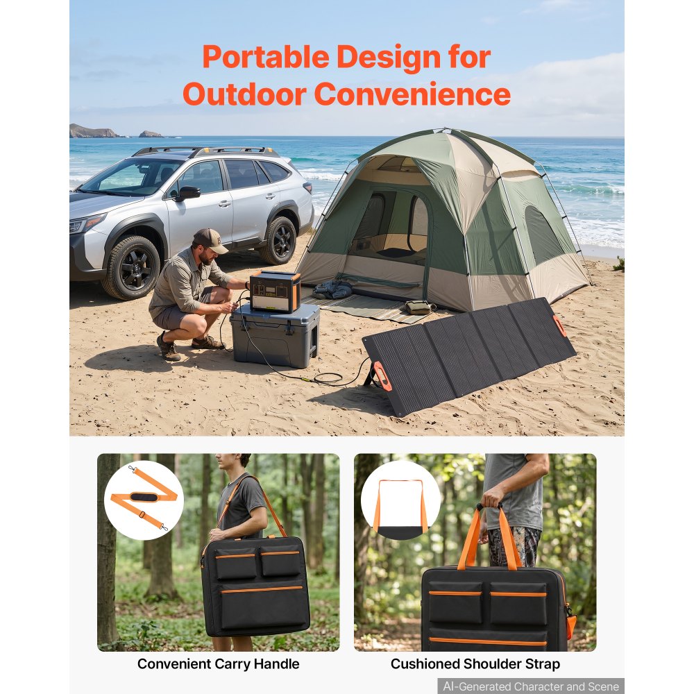 VEVOR Solar Panel Storage Bag Holds up to 2 x 200W Foldable Solar Panels, Lightweight Portable for Outdoor Camping & RV Trips, Waterproof Polyester Fiber Solar Panel Carrying Bag with Shoulder Straps
