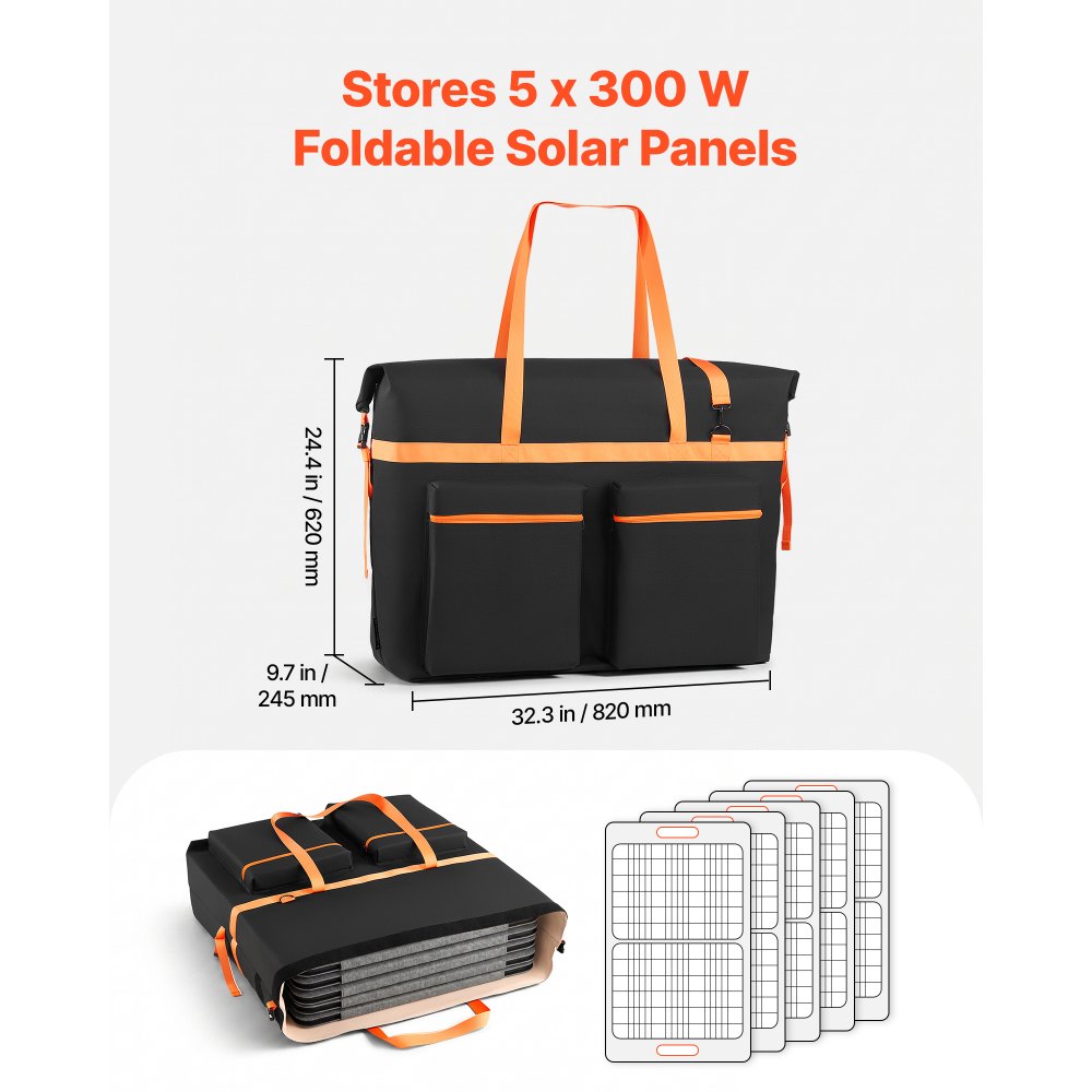 VEVOR Solar Panel Storage Bag for 5 x 300W Foldable Solar Panels, Waterproof Faraday + Nylon Solar Panel Carrying Bag with Signal Blocking, Lightweight Portable for Outdoor Camping, RV Travel