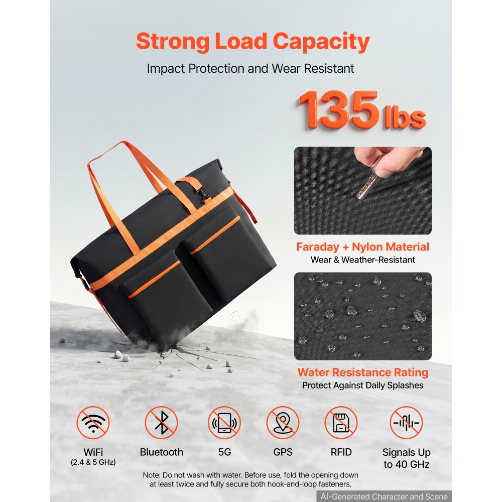 VEVOR Solar Panel Storage Bag for 5 x 300W Foldable Solar Panels, Waterproof Faraday + Nylon Solar Panel Carrying Bag with Signal Blocking, Lightweight Portable for Outdoor Camping, RV Travel