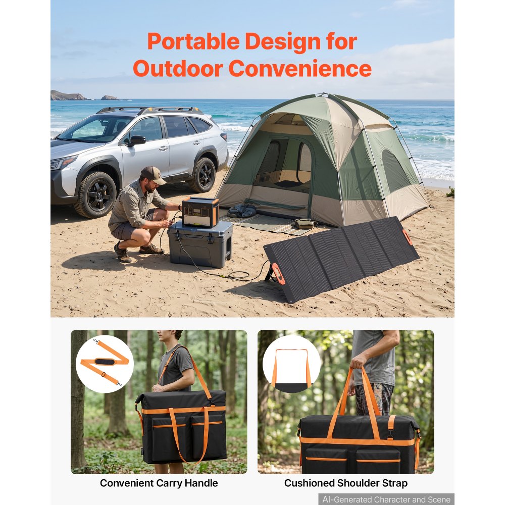 VEVOR Solar Panel Storage Bag for 5 x 300W Foldable Solar Panels, Waterproof Faraday + Nylon Solar Panel Carrying Bag with Signal Blocking, Lightweight Portable for Outdoor Camping, RV Travel