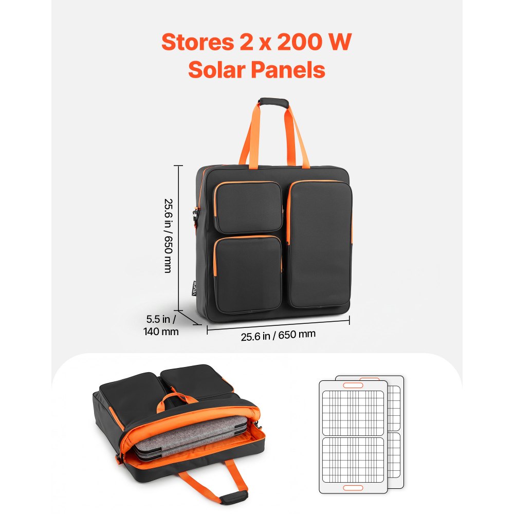 VEVOR Solar Panel Storage Bag for 2 x 200W Foldable Solar Panels, Waterproof Polyester Fiber Solar Panel Carrying Bag with Shoulder Straps, Lightweight Portable for Outdoor Camping, RV Travel