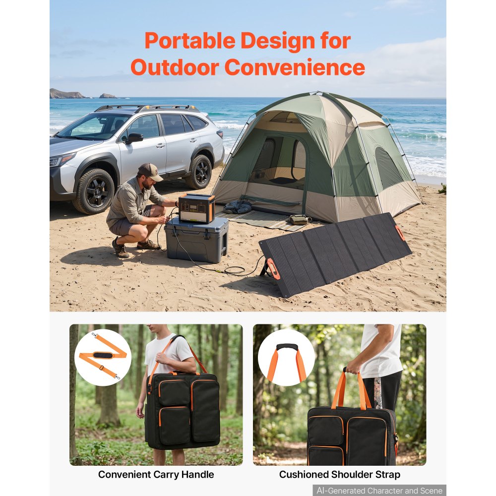 VEVOR Solar Panel Storage Bag for 2 x 200W Foldable Solar Panels, Waterproof Polyester Fiber Solar Panel Carrying Bag with Shoulder Straps, Lightweight Portable for Outdoor Camping, RV Travel
