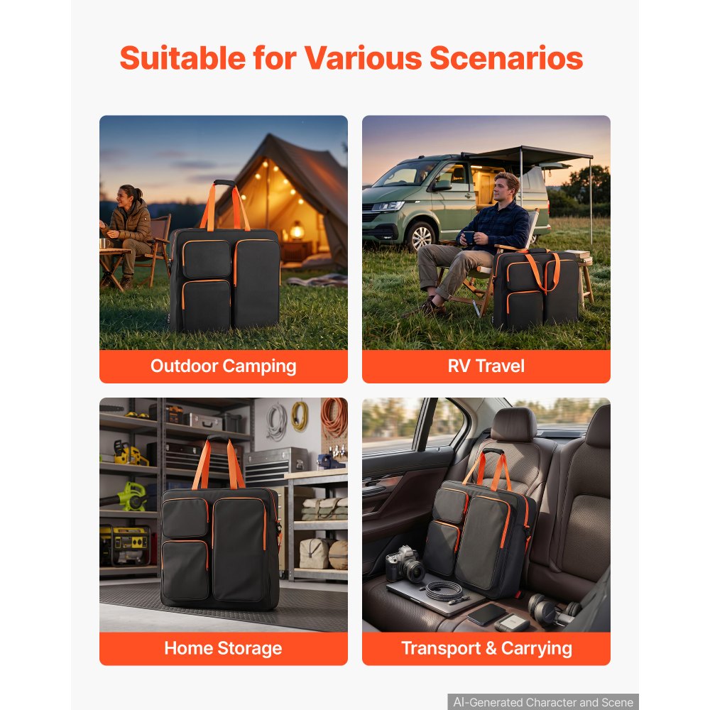 VEVOR Solar Panel Storage Bag for 2 x 200W Foldable Solar Panels, Waterproof Polyester Fiber Solar Panel Carrying Bag with Shoulder Straps, Lightweight Portable for Outdoor Camping, RV Travel
