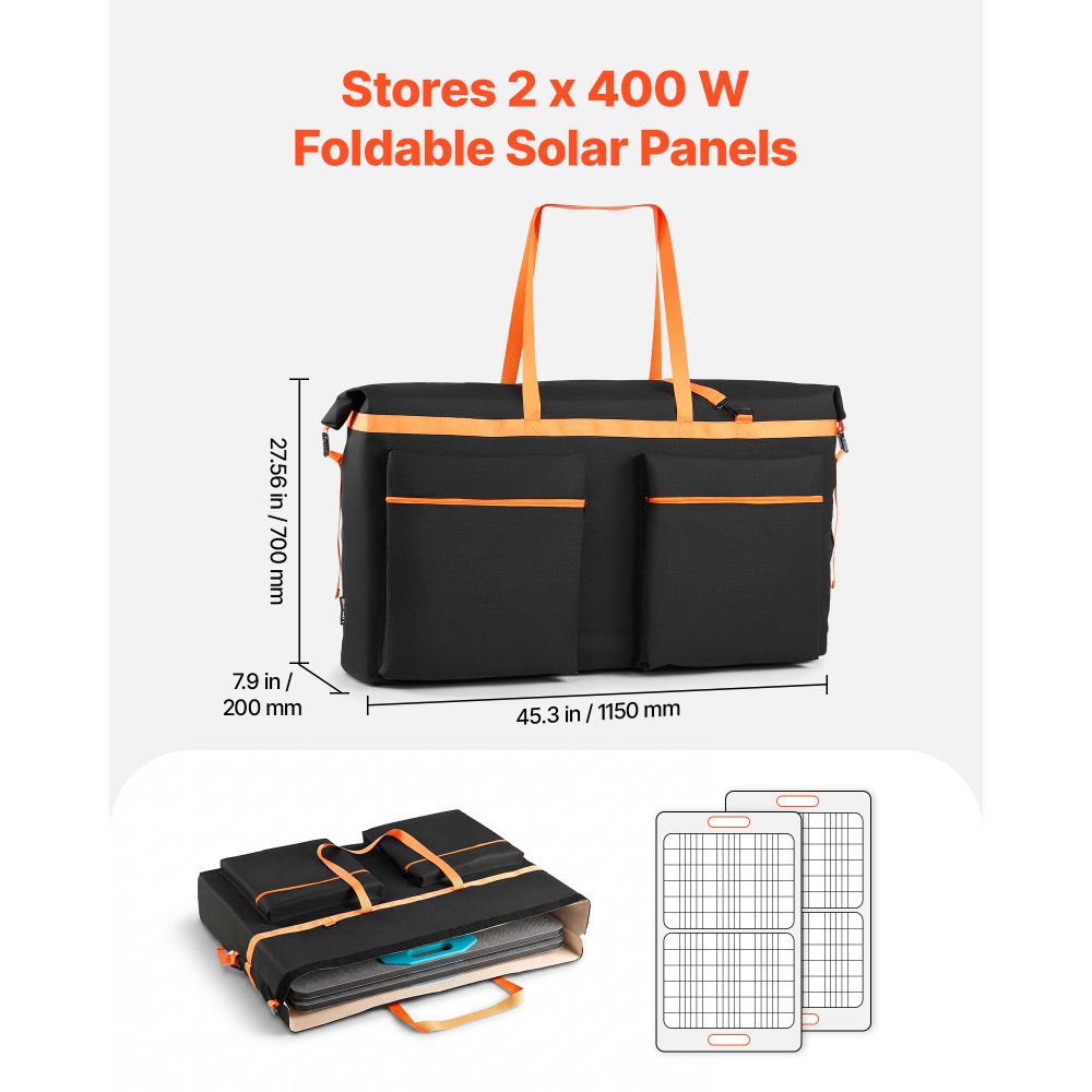 VEVOR Solar Panel Storage Bag for 2 x 400W Foldable Solar Panels, Waterproof Faraday + Nylon Solar Panel Carrying Bag with Signal Blocking, Lightweight Portable for Outdoor Camping, RV Travel