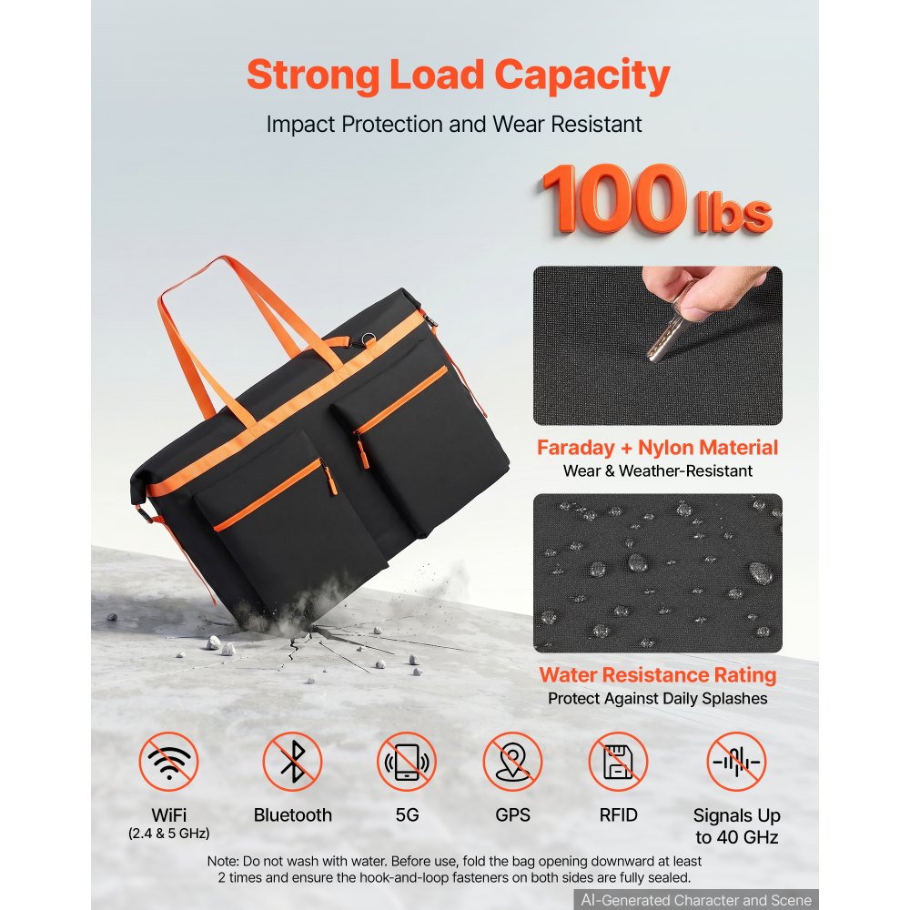 VEVOR Solar Panel Storage Bag for 2 x 400W Foldable Solar Panels, Waterproof Faraday + Nylon Solar Panel Carrying Bag with Signal Blocking, Lightweight Portable for Outdoor Camping, RV Travel