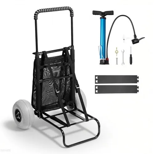 VEVOR Beach Dolly with Big Wheels for Sand, 20.1" x 14.6" Cargo Deck, w/ 9" Balloon Wheels, 165LBS Loading Capacity Folding Sand Cart & 27.2" to 44.9" Adjustable Height, Heavy Duty Cart for Beach