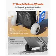 VEVOR Beach Dolly with Big Wheels for Sand, 20.1" x 14.6" Cargo Deck, w/ 9" Balloon Wheels, 165LBS Loading Capacity Folding Sand Cart & 27.2" to 44.9" Adjustable Height, Heavy Duty Cart for Beach