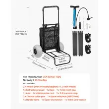 VEVOR Beach Dolly with Big Wheels for Sand, 20.1" x 14.6" Cargo Deck, w/ 9" Balloon Wheels, 165LBS Loading Capacity Folding Sand Cart & 27.2" to 44.9" Adjustable Height, Heavy Duty Cart for Beach