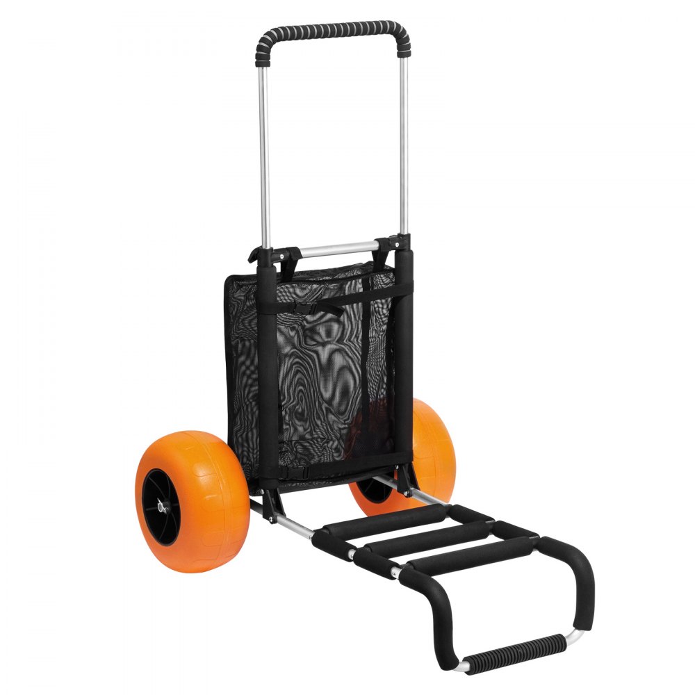 VEVOR Beach Dolly with Big Wheels for Sand, 29.9" x 15.4" Cargo Deck, w/ 12" Solid Wheels, 165LBS Loading Capacity Folding Sand Cart & 27" to 44.7" Adjustable Height, Heavy Duty Cart for Beach