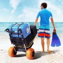VEVOR Beach Dolly with Big Wheels for Sand, 29.9" x 15.4" Cargo Deck, w/ 12" Foam Wheels, 165LBS Loading Capacity Folding Sand Cart & 27" to 44.7" Adjustable Height, Heavy Duty Cart for Beach