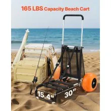 VEVOR Beach Dolly with Big Wheels for Sand, 29.9" x 15.4" Cargo Deck, w/ 12" Foam Wheels, 165LBS Loading Capacity Folding Sand Cart & 27" to 44.7" Adjustable Height, Heavy Duty Cart for Beach