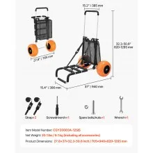 VEVOR Beach Dolly with Big Wheels for Sand, 29.9" x 15.4" Cargo Deck, w/ 12" Foam Wheels, 165LBS Loading Capacity Folding Sand Cart & 27" to 44.7" Adjustable Height, Heavy Duty Cart for Beach