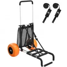 VEVOR Beach Dolly with Big Wheels for Sand, 29.9" x 15.4" Cargo Deck, w/ 12" Foam Wheels, 165LBS Loading Capacity Folding Sand Cart & 27" to 44.7" Adjustable Height, Heavy Duty Cart for Beach