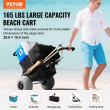 VEVOR Beach Dolly with Big Wheels for Sand, 29.9" x 15.4" Cargo Deck, w/ 12" Balloon Wheels, 165LBS Loading Capacity Folding Sand Cart & 27" to 44.7" Adjustable Height, Heavy Duty Cart for Beach