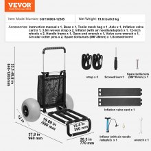 VEVOR Beach Dolly with Big Wheels for Sand, 29.9" x 15.4" Cargo Deck, w/ 12" Balloon Wheels, 165LBS Loading Capacity Folding Sand Cart & 27" to 44.7" Adjustable Height, Heavy Duty Cart for Beach