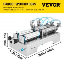 VEVOR Horizontal Liquid Filling Machine 100-1000ml, Pneumatic Liquid Filling Double Heads, Automatic Bottle Filler for High Viscosity Liquid and Paste