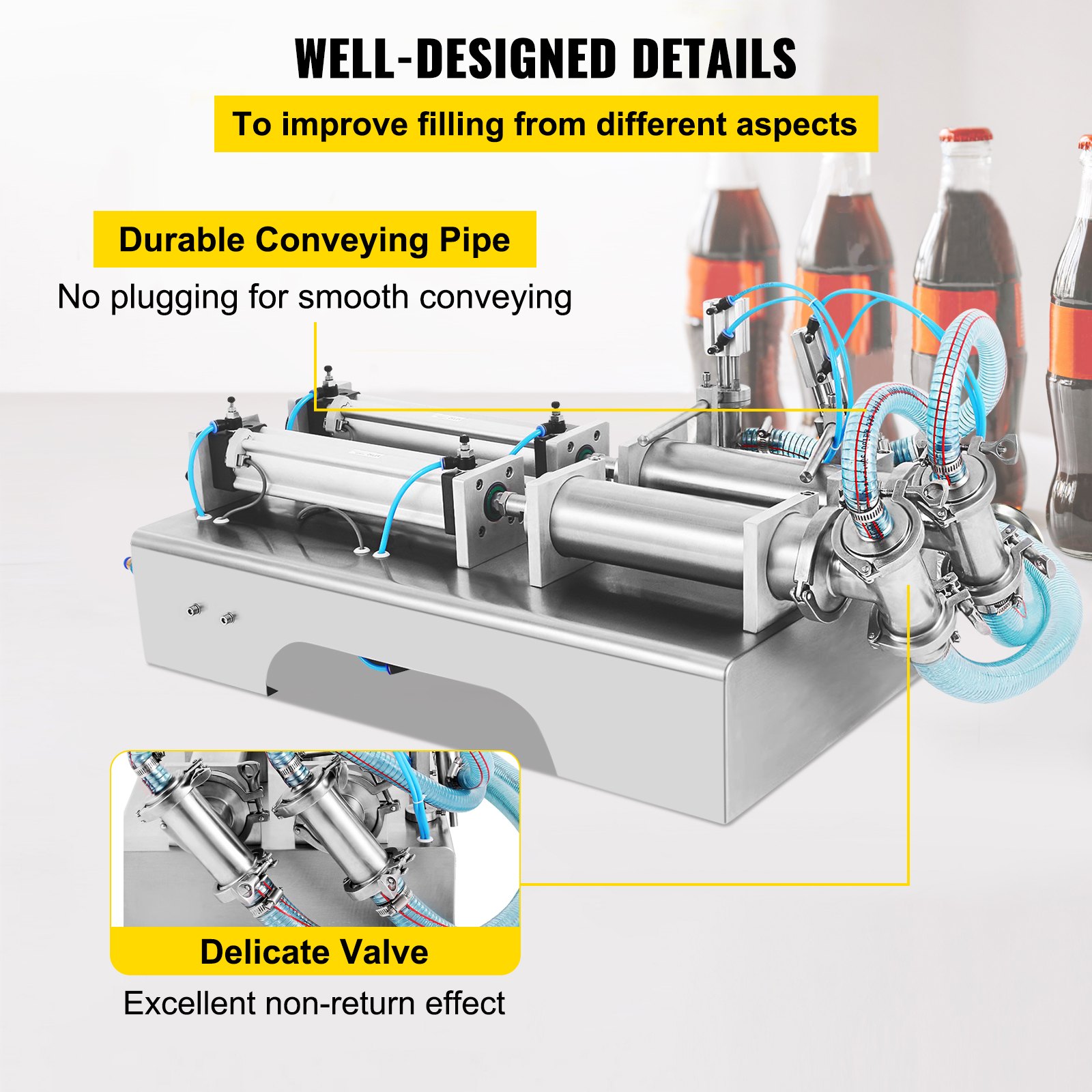 VEVOR Horizontal Liquid Filling Machine 100-1000ml, Pneumatic Liquid Filling Double Heads, Automatic Bottle Filler for High Viscosity Liquid and Paste
