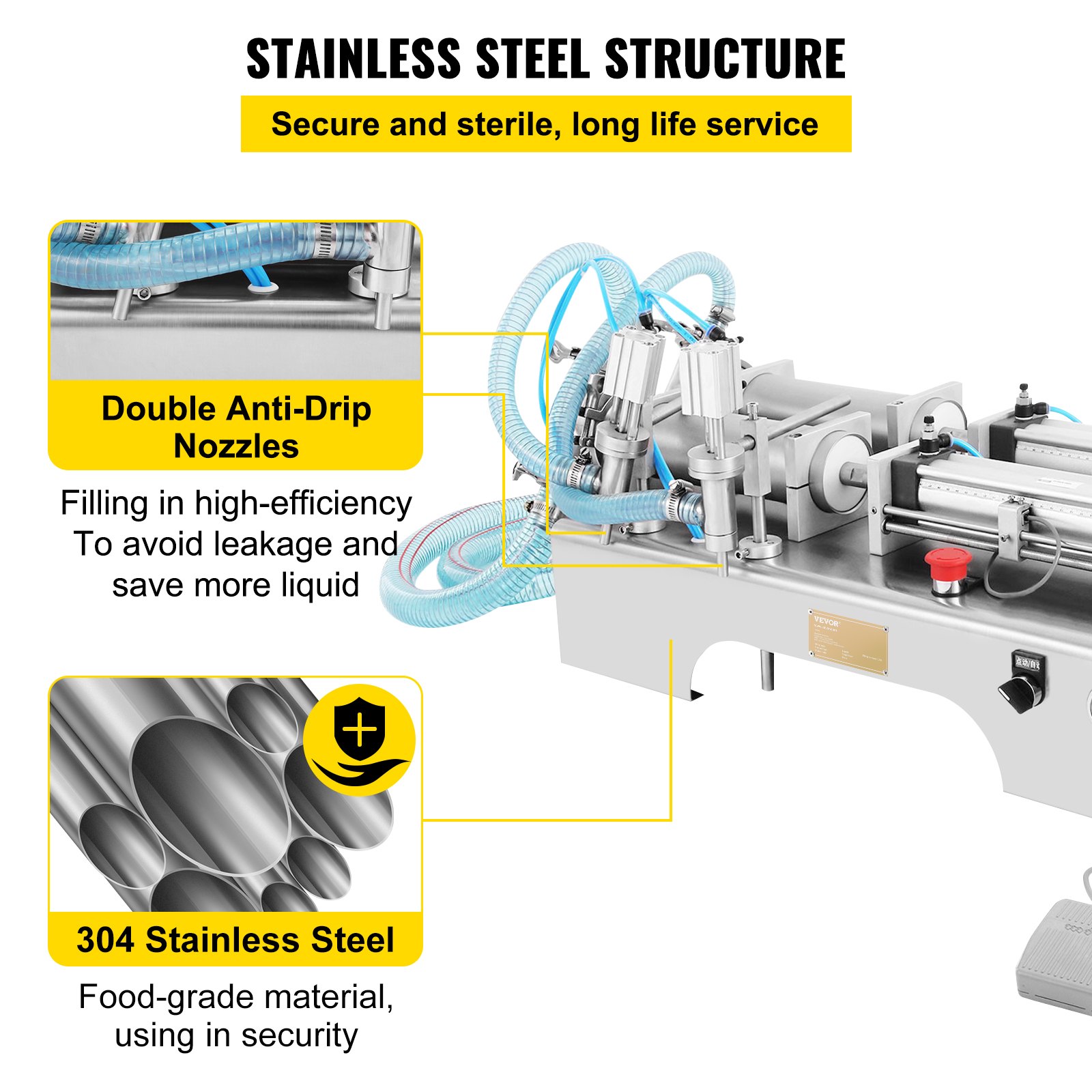 VEVOR 100-1000ml Pneumatic Liquid Filling Machine Two Nozzles Bottle Filler for Liquid Juice Filler for Liquid