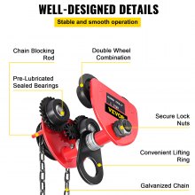VEVOR Heavy Duty 2T/4400Lbs Overhead Geared Push Beam Trolley, Red Hoist Lifing Tackle Roller Trolley Hoist Lifting Tackle with Chain