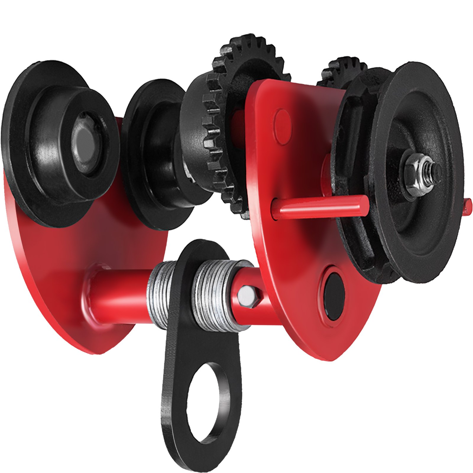 VEVOR Heavy Duty 2T/4400Lbs Overhead Geared Push Beam Trolley, Red Hoist Lifing Tackle Roller Trolley Hoist Lifting Tackle with Chain