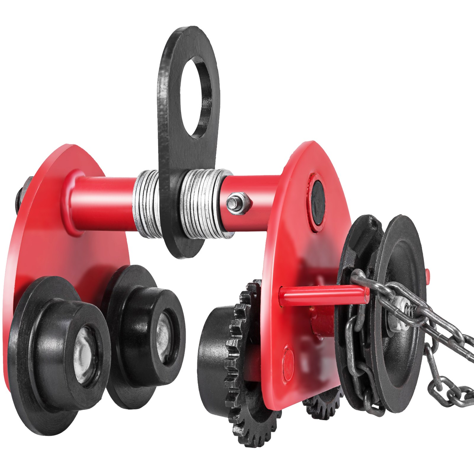 VEVOR Heavy Duty 2T/4400Lbs Overhead Geared Push Beam Trolley, Red Hoist Lifing Tackle Roller Trolley Hoist Lifting Tackle with Chain