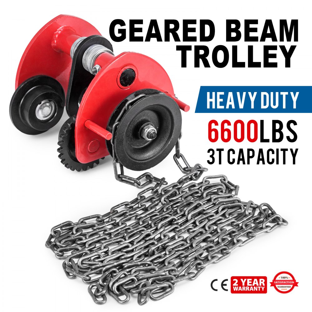 3t Geared Trolley W/ Chain 3t/6600lbs Dock Geared Trolley