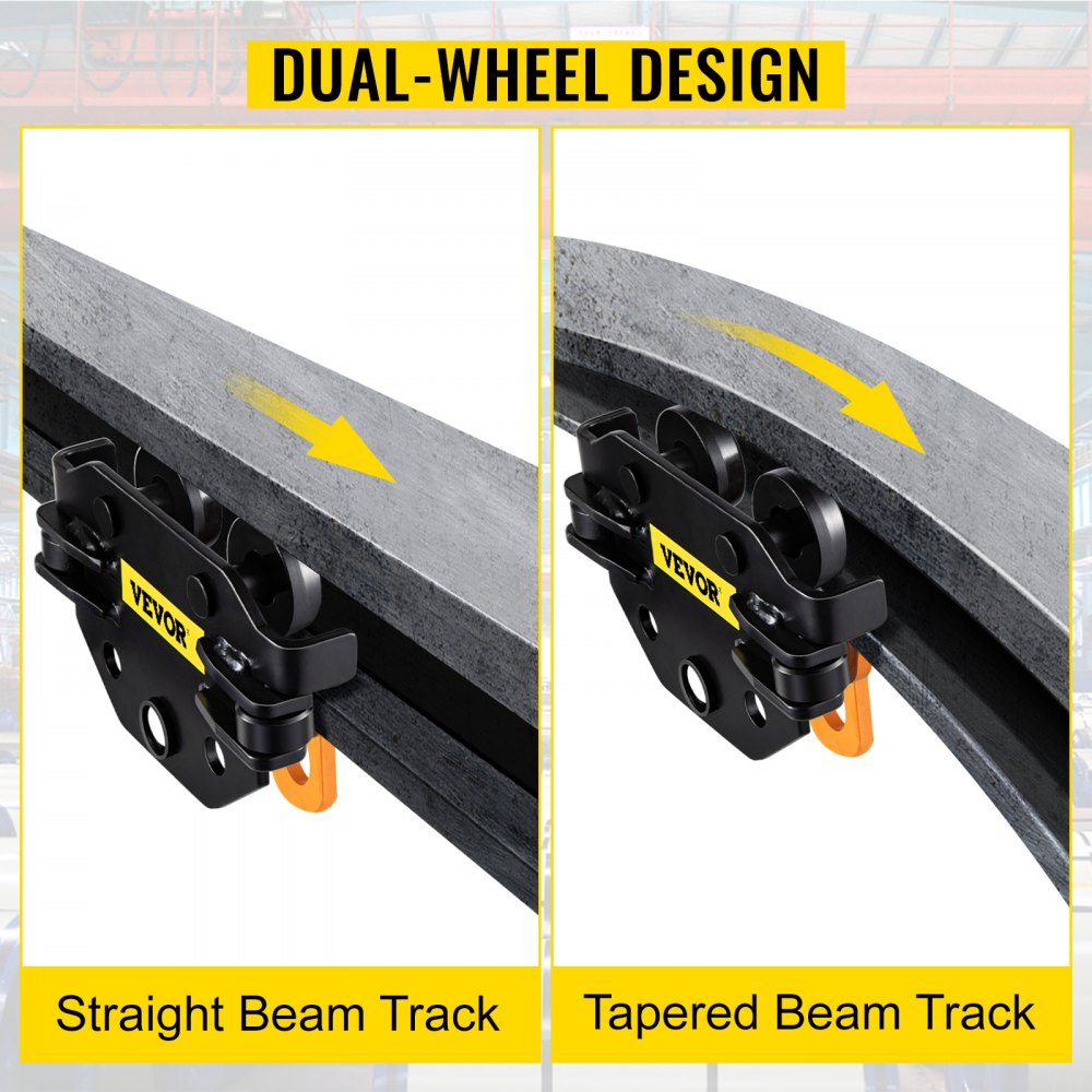 Carro de viga VEVOR de 1100 libras/0,5 toneladas de capacidad con rodillos guía laterales de 1,6"-3,3" de ancho ajustable