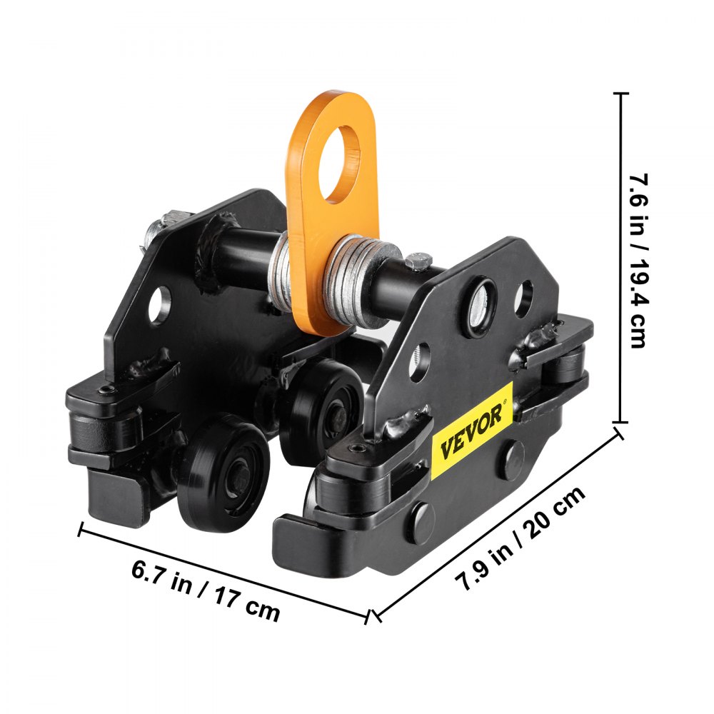 Carro de viga VEVOR de 1100 libras/0,5 toneladas de capacidad con rodillos guía laterales de 1,6"-3,3" de ancho ajustable