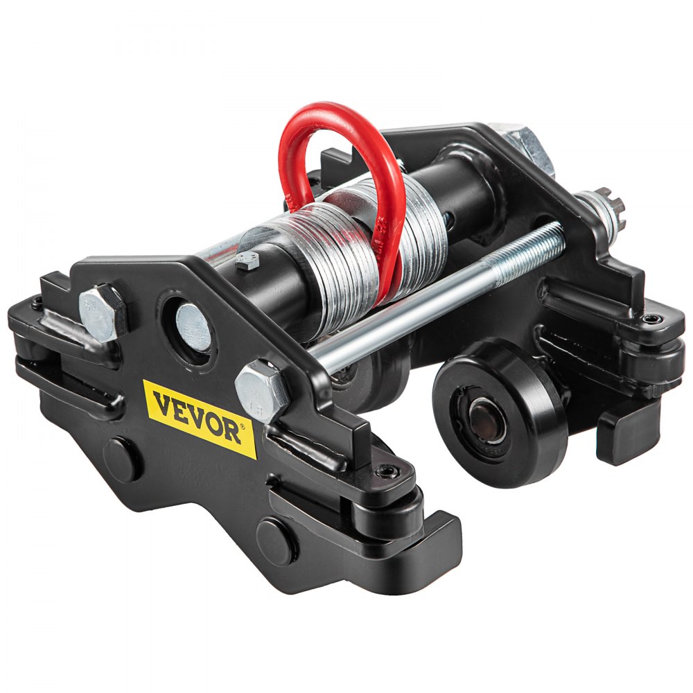 Carro manual VEVOR, carro de viga con capacidad de carga de 4400 LBS/2 toneladas, viga de empuje de ancho ajustable de 2"-3.5", carro de rodillos de oruga Recubrimiento de polvo de acero con ruedas dobles Polipasto de garaje para viga en I curvada recta