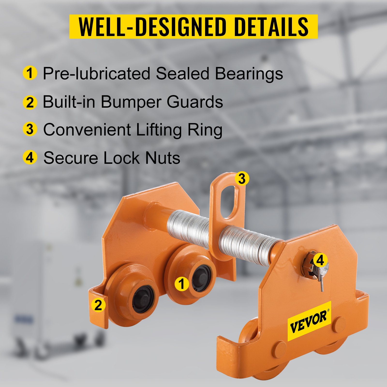 VEVOR Push Beam Trolley I-Beam Trolley 4400LBS Hoist Winch Crane Lift Adjustable