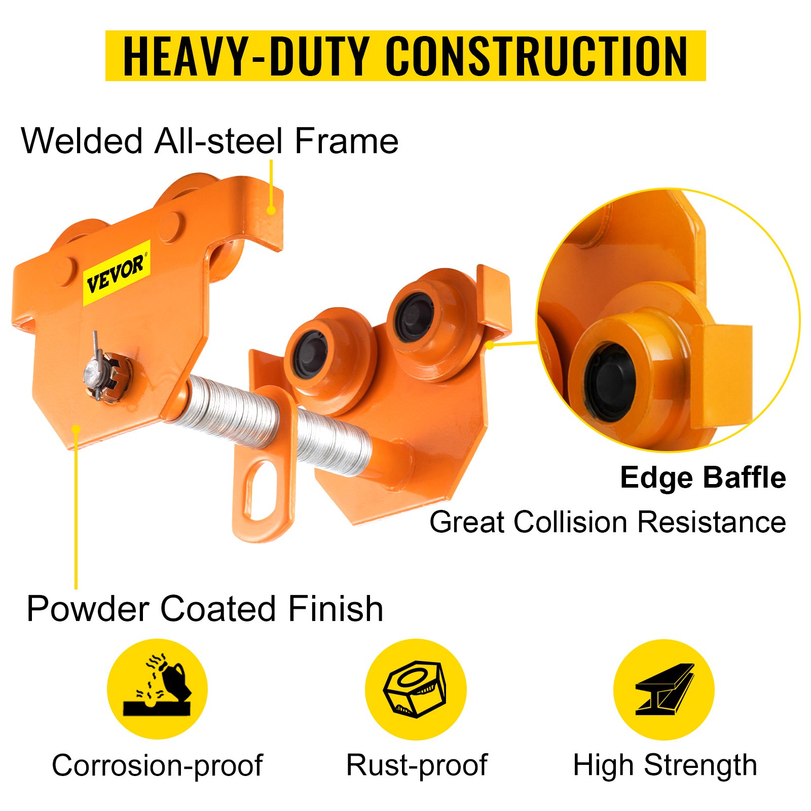 VEVOR Push Beam Trolley I-Beam Trolley 6600LBS Hoist Winch Crane Lift Adjustable