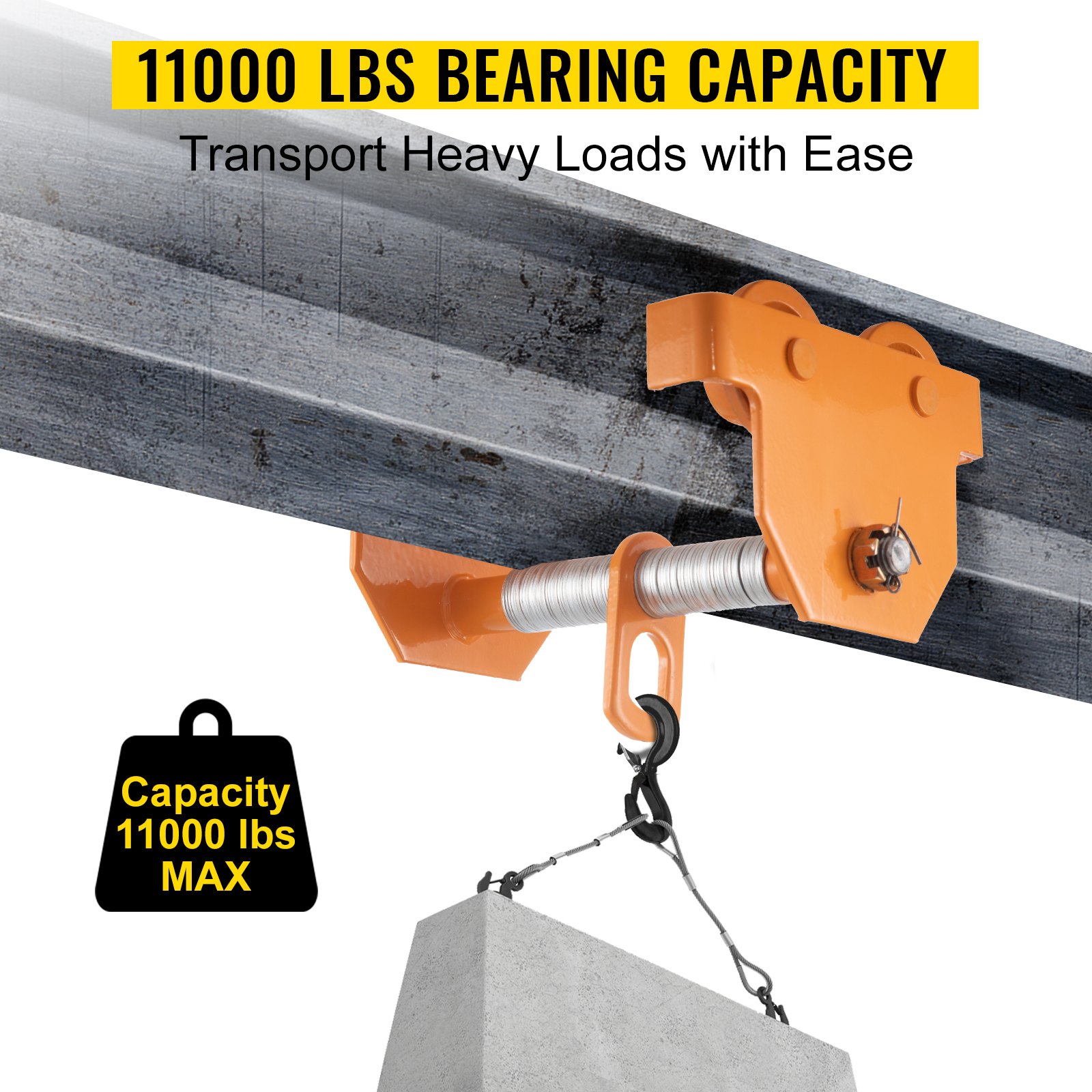 VEVOR manuell vogn, 11000LBS/5 tonn belastningskapasitet bjelkevogn, 4,5-8 tommer justerbar bredde skyvebjelke, belterullevogn Pulverlakkering med doble hjul Garasjeløfter for rett buet I-bjelke